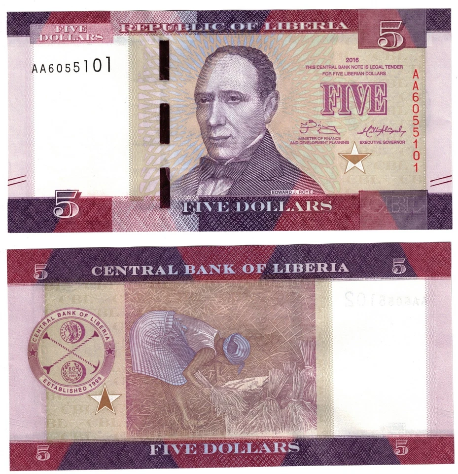 2016 Liberia Banknote P31 5 Dollars UNC - Image 1 of 1