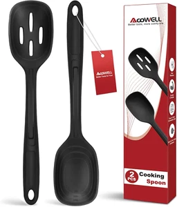 Large Silicone Cooking Spoon Set, Premium Non-Stick Solid and Slotted Spoon 2 Pa - Picture 1 of 7