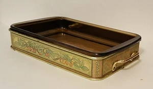 VTG Fireside Collection Amber PYREX Casserole #232 Peach Pattern TinTray Corning - Picture 1 of 12