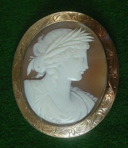 ANTIGUO Broche Cameo de cornalina de oro amarillo de 14 K Grabado Deméter Ceres - Imagen 1 de 12