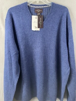 Black Brown 1826 Men's Lambswool Blue Sweater Sz XXL V-Neck Pullover New - Image 1 of 4