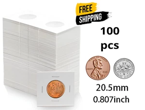 100PCS Coin Flips for Pennies - 20.5mm/0.8" Cardboard Holders - Fits 2"x2"Pock - Picture 1 of 4