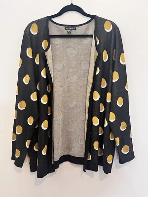 Maggie T Sz 2XL Black & Mustard Spotted Acrylic Knit Cardigan  - image 1 of 4