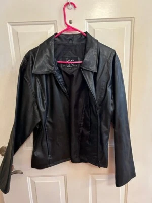 Chaqueta de cuero negra sintética para mujer KC Collections con forro, talla XL Foto 1 de 4