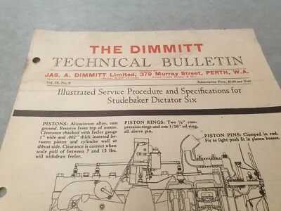 Studebaker Dictator 6 1936 Dimmitt Australia Boletín Técnico  Foto 1 de 4