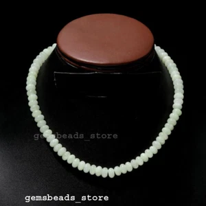 Collana argento sterling 925 perle chakra quarzo prehnite verde liscia 8-9 mm 18" - Foto 1 di 9