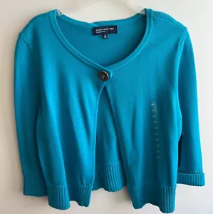 Jones New York Collection Sweater women Sz M Short Dk Turquoise 3/4 Sleeve - Picture 1 of 7