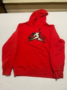 Nike Air Jordan Hoodie Youth XL 13-15 Red Pullover Jumpman logo black white -747 - Picture 1 of 7