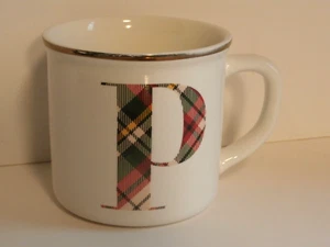 Pottery Barn Coffee Cup Monogram Initial Plaid Letter " P " - Picture 1 of 12