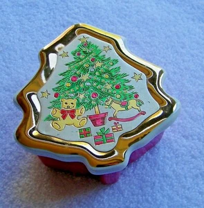 Caja de baratijas vintage con tapa recortada en oro de 24kt diseño navideño "Jamestown China"  - Imagen 1 de 4