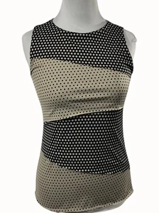 89th & Madison gepunktete ärmellose Stretch Bluse PS schwarz braun Stufendesign - Bild 1 von 8