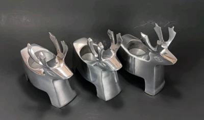 3 Candelabros Votivos de Reno Plata Aluminio Cuerno de Ciervo Decoración de Navidad Foto 1 de 4