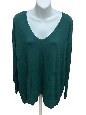 White House Black Market Womens Sweater Size Large Long Sleeve V-neck Green Top - Image 1 of 4