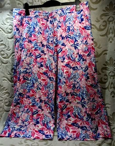 NUOVO Pantalone Donna Collezione Stella Parker Misto Lino Rosa Blu Floreale Tg XXL - Foto 1 di 11
