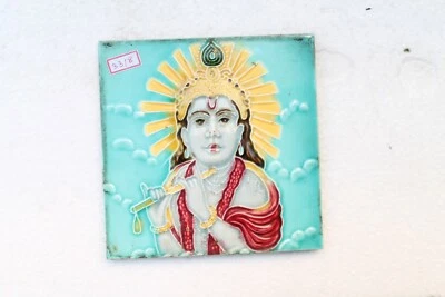 Antiguo azulejo de cerámica mayólica grabado dios hindú Krishna hecho en Japón NH3318 Foto 1 de 4