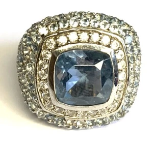 Weißmetall & Diamant Deko Stil Ring 18 mm Größe P gemarkt 925 13,9 g (M10) - Bild 1 von 6