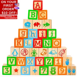 Wooden Blocks, 36 Large Stacking and Building Blocks for Toddlers 1-3 Years Old, - Picture 1 of 12