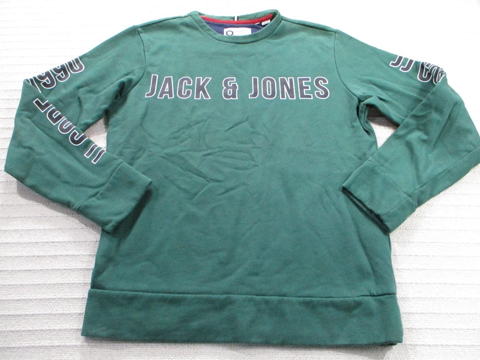Jack Jones Hombres Sudadera Grande Verde Cuello Redondo Pullover Núcleo Forrado de Vellón Sólido Foto 1 de 4