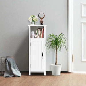Costway Adjustable Floor Storage Cabinet with Single Door for Bathroom-White - Picture 1 of 12