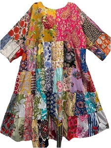 Neu mit Etikett FUNKY STUFF Nichts passt Patch Baumwolle Maxi Hippie Boho KLEID 6X kostenloser Versand - Bild 1 von 5