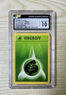 1999 Pokemon Base Set Grass Energy CGC 10 English #99/102 Shadowless - Image 1 of 2