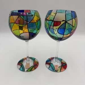 Royal Danube Hand-Painted Crystal, Romania Wine Glass Set Of 2 - Picture 1 of 10
