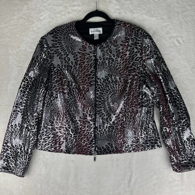 Joseph Ribkoff Jacket Sequin Zip Up Women’s Size 20 Floral Abstract Velvet - Image 1 of 4