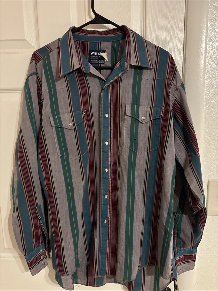 Camisa Wrangler Para Hombre Vintage Brushpopper Manga Larga Púrpura, 17.5/35, Perla Snap Foto 1 de 4
