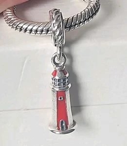 Genuine Pandora Bracelet Charm - Silver & Red Lighthouse Dangle Charm S925 ALE - Picture 1 of 7