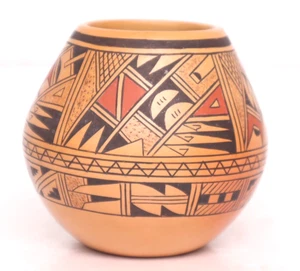 Vintage Indianer Hopi Keramik Vase Topf Glas Vase Polacca 3,25" hoch signiert - Bild 1 von 10
