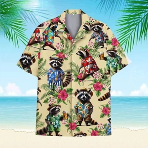Camisa Hawaiana Mapache Tropical Para Unisex, Divertida Meme Mapache Camisa de Verano - Imagen 1 de 2