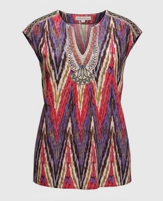 Túnica Nanette Lepore Boho Natación Encubrimiento L Cuentas Ikat Resort Playa Top Crucero Foto 1 de 4