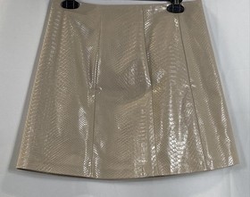 Babaton Saturn Tan Snakeskin Vegan Leather A-Line Mini Skirt Women's Size 8
