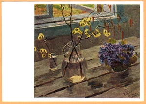 V.Tokarev 1966 Russian postcard SPRING FLOWERS on the table - Picture 1 of 2