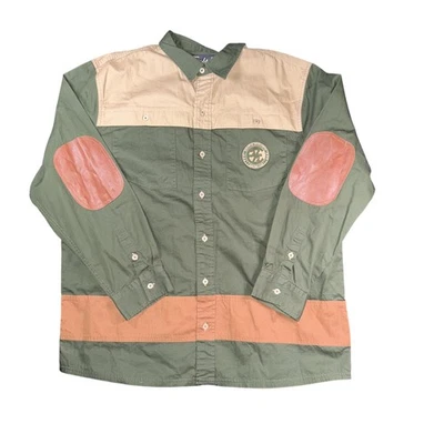 Eight 732 Shirt Mens 2XL Green Tan Button Up Hunting Club Patch Elbow Canvas - Image 1 of 4