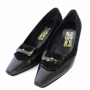 Women 9.0US Salvatore Ferragamo Pumps Square Toe Leather Suede Switching 8.5C Bl - Picture 1 of 8