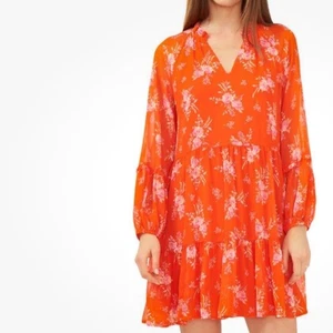 Vince Camuto Neu mit Etikett orange & rosa Blumen halbtransparent Langarm fließend Kleid Small - Bild 1 von 12