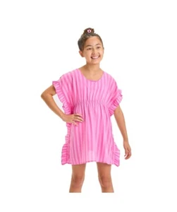 Girls' Pink Striped Swim Cover Up Dress - Picture 1 of 2