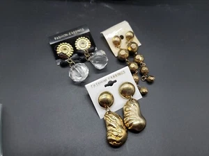 Lote de 3 Pendientes Perforados Poste Colgante Tono Dorado - Imagen 1 de 9