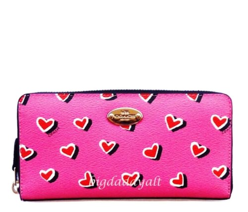 Nuovo portafoglio Coach fisarmonica cerniera stampa cuori rosa borsetta San Valentino 52563