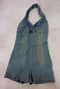 Hot Kiss Blue Denim Sleeveless HALTER NECK Short Jumpers For Women Size M - Picture 1 of 8