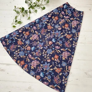 Vintage 1970s Maxi Skirt Floral Navy A-Line Retro Boho Summer Hippy Skirt 4 6 - Picture 1 of 12