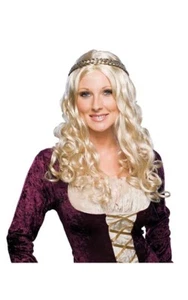 RENAISSANCE GIRL LONG CURLY BLONDE ADULT WOMENS WIG MEDIEVAL COSTUME ACCESSORY - Bild 1 von 2
