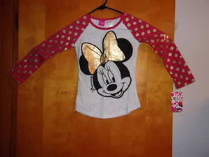 NEW GIRL's DISNEY RAGLAN L/S TEE in LIPSTICK RED & WHITE w/ MINNIE MOUSE PRINT - Picture 1 of 3