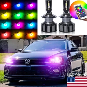 H7 RGB LED Phone Bluetooth Control Headlight High Low Beam Bulb For Volkswagen - Picture 1 of 8