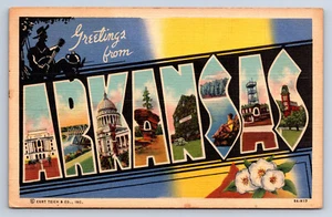Postal de colección carta grande saludos de ARKANSAS Curt Teich T31 - Imagen 1 de 2