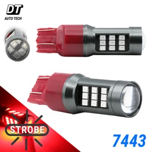 7443 7444 7440 LED Red Bright Strobe Safety Flash Brake Tail Light Stop Bulbs - Picture 1 of 6