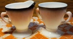 HAZEL ATLAS OVIDE Rosa & Schwarz Ombre Platonit Glas Zucker und Milchkännchen Schalen - Bild 1 von 12