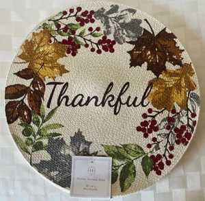 NEW Set of 4 Fall Autumn Thanksgiving 15" Round THANKFUL Leaf Berries Placemats - Picture 1 of 12