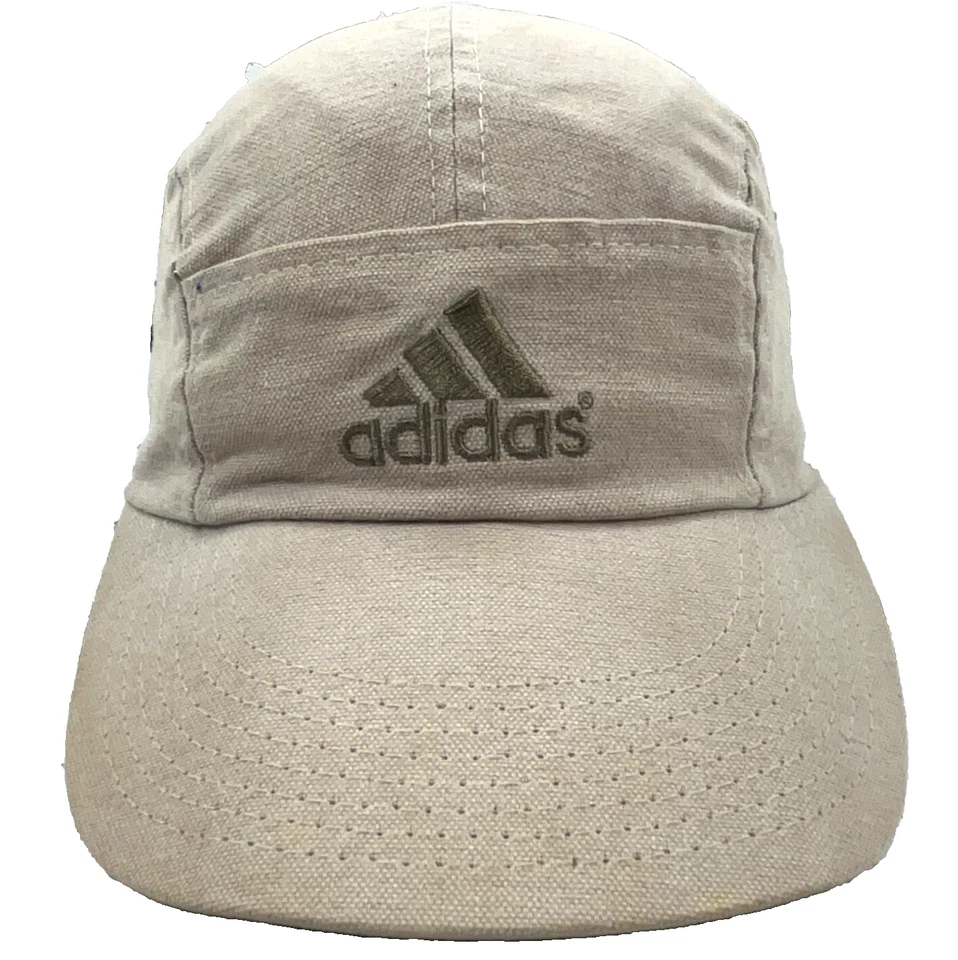 Vintage Adidas Hat Cap Strap Back Tan 5 Panel Canvas 90s Y2K 2000s Spell Out - Image 1 of 4